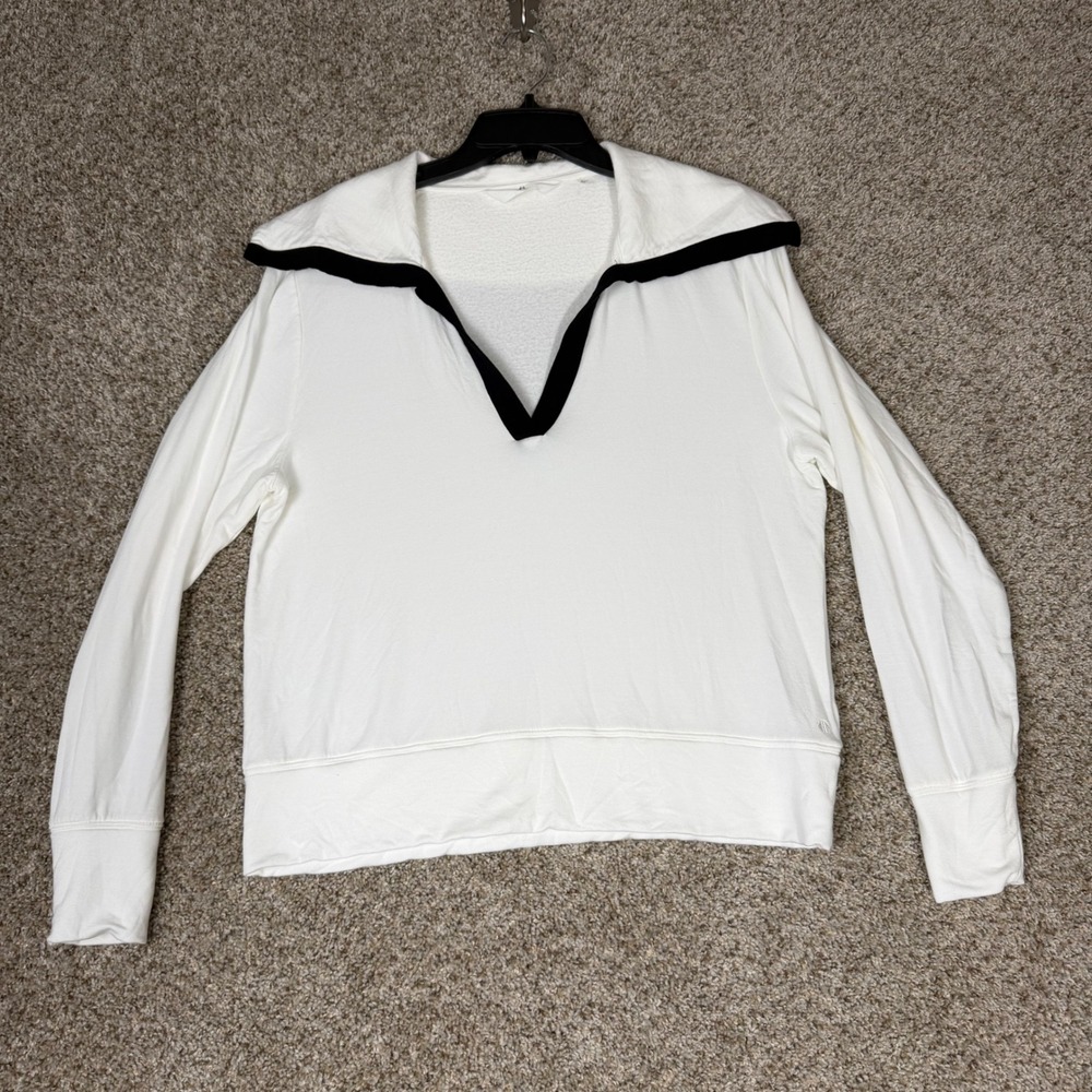 Tavi Active Womens White Sailor Collar V-Neck Long Sleeve Pullover Top Size S